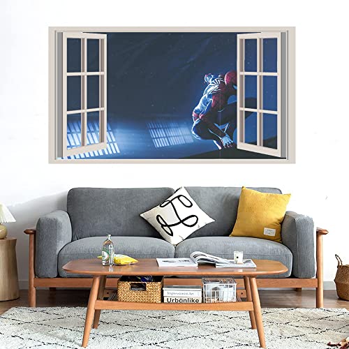 GADGETS WRAP Printed Wall Decal Sticker Fake Window Style Decal (90cm x 50cm) - Wall Crawller Spider Man