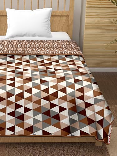 Tundwal's Cotton New Unique Floral Design Reversible Dohar |AC Blanket for Double Bed |All Weather Light Weight |Pack of 1-Triangle Camel