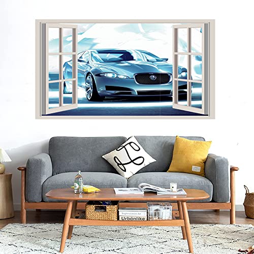 GADGETS WRAP Printed Wall Decal Sticker Fake Window Style Decal (90cm x 50cm) - Silver Car (2)