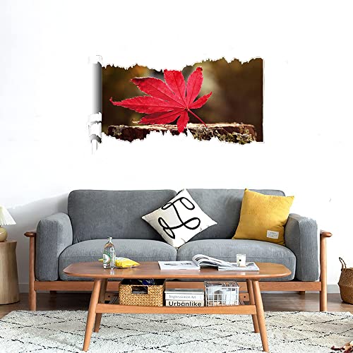 GADGETS WRAP Printed Wall Decal Sticker Scratched Paper Style Wall Decal (90cm x 50cm) - Red Leaf (2)