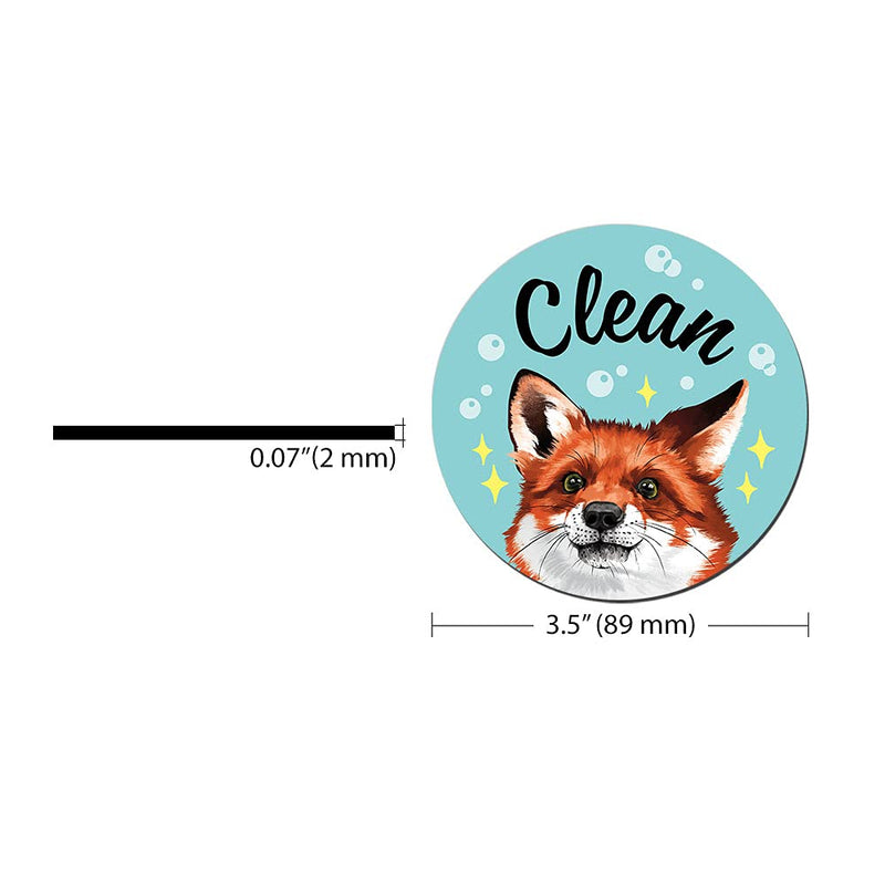 WIRESTER 3.5 inch Clean Dirty Sign Double-Sided Magnet Flip Decoration for Kitchen Dishwasher Washing Machine, Red Fox