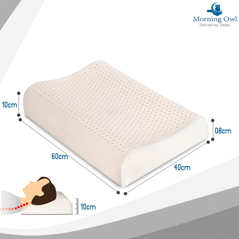 Morning Owl(TM C-Shaped 100% Natural Latex Pillow, Contour Pillow, Ergonomic, Hypoallergenic, Cool, Soft and Comfortable (58 * 38 * 8/10 cm, White), 2 Pillows with Cover, Cotton