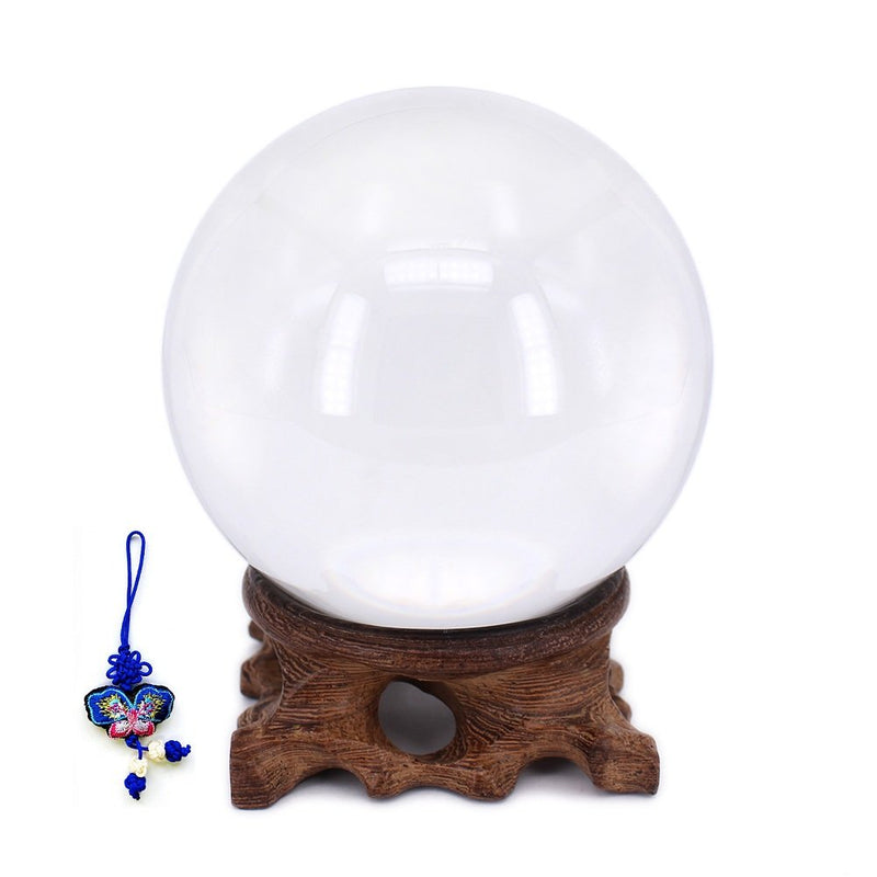 ZHAMS Crystal Ball 3 Inch (80mm) with Exquisite Root Carving Wood Stand (Clear)