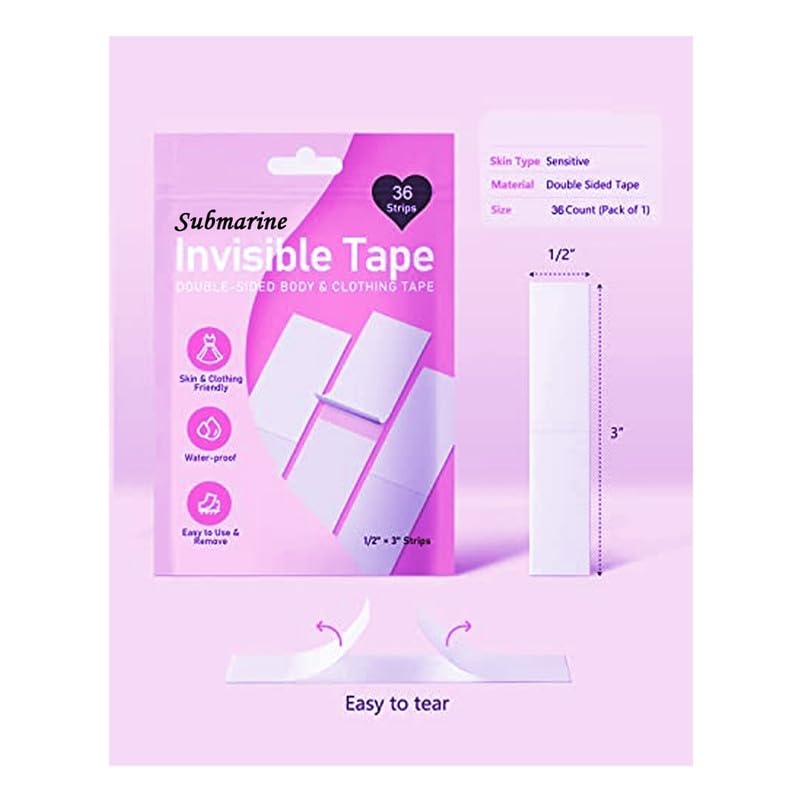 Double-Sided Tape for Fashion, Tape for Clothes, Fabric Tape for Women Clothing and Body, All Day Strength Tape Adhesive, Invisible and Clear Tape for Sensitive Skins | Pack of 36