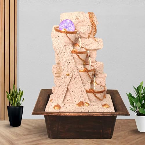 Art N Hub Modern Art Tabletop Waterfall Fountain Decorative Gift Items for Home and Office with Crystal Ball LED Light | Home Inauguration Gift Items (30 x 24 x 42 CM | Dotted Pink Copper)