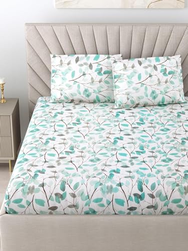 Bombay Dyeing Fiesta 100% Combed Cotton with Mercerarised Finish King Bedsheet with 2 Pillow Cover (Sea Green)