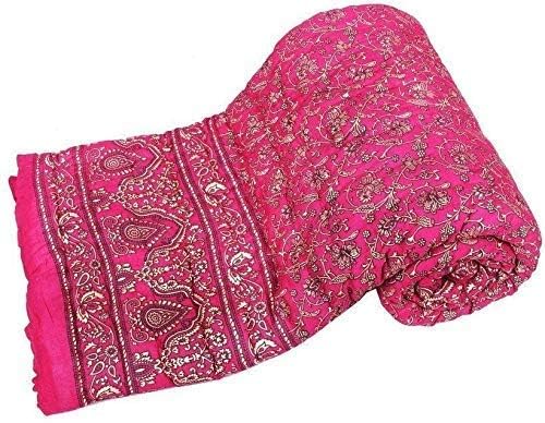 fashhub World Famous Jaipuri Light Weight Pure Cotton Traditional Rajasthani Print Multi Colour Single Bed Quilt/Razai/Rajai (Pink, Single Bed)