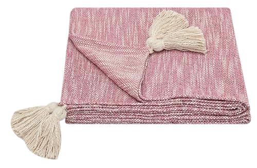 Cazimo Super Soft Chenille and Slub Throw with Large Tassels || Throw Blanket for Sofa, Couch and Bed - 60 * 50 Inches / 152 * 127 Cms || Pack of 1 - Pink