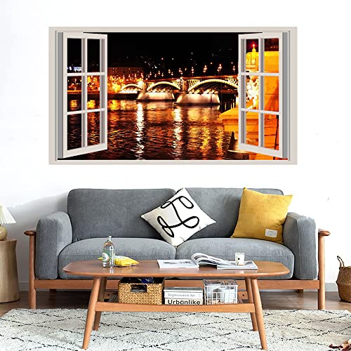 GADGETS WRAP Printed Wall Decal Sticker Fake Window Style Decal (90cm x 50cm) - Night City 3