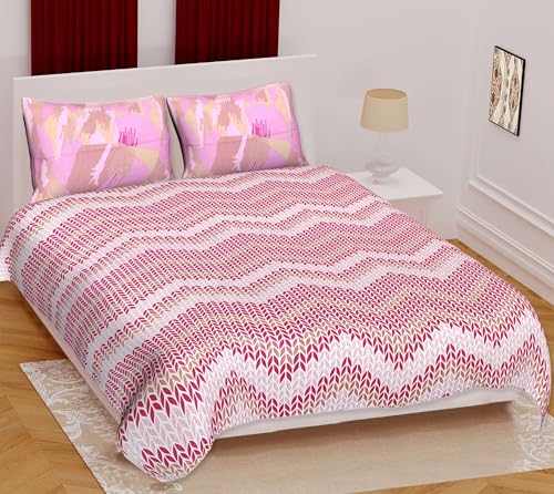 140Tc Pure Cotton Double BedSheet with Two Pillow Covers | 90 X 100 Inches |EXL-220|(Pink)