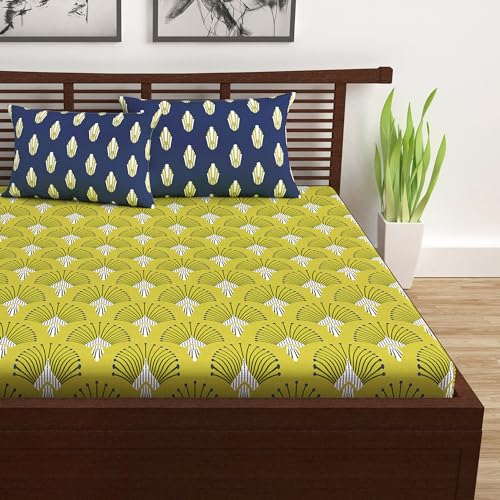 Divine Casa 120 TC Polycotton Floral Green Queen Size Bedsheet |Jaipuri Bedsheets for Double Bed King Size - 254 x 222 CM