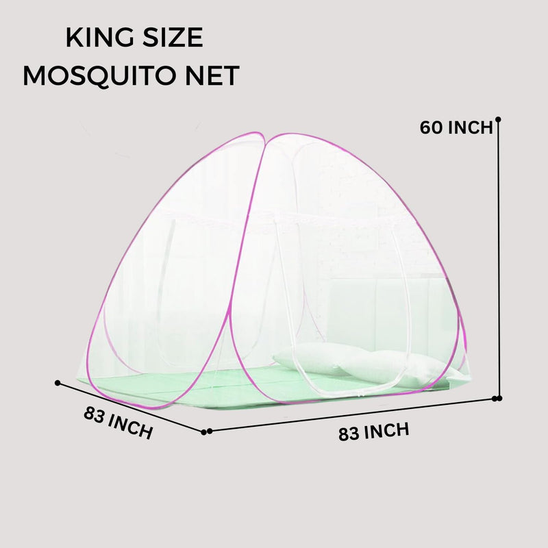 AMZ Pop-Up Mosquito Net for Double Bed King Size Foldable Machardani for Bed Mosquito Net for King Size Bed (Pink)