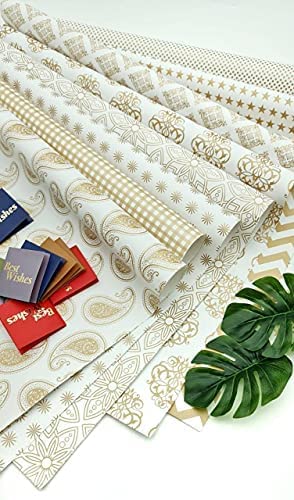 SATYAM KRAFT 5 Pcs Gift Wrapping Paper sheet,rapping roll material for Packing Birthday, Anniversary, occasions events, crafts, Return Gifts wrapper,Scrapbooking(Pack of 5)(Mix) (Golden)(28 x 19 In)