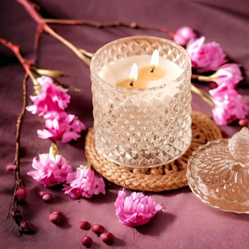 Shama Candles by Dreamliner | Daisy Diamond Pattern Soy Candle Jar | Plant-Based Wax | Elegant Design | Scented Aromatic Fragrance | Up to 45 Hours of Burning | Best Gift | 200gms (Lavender)