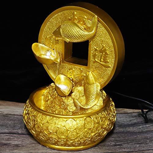 Ubersweet® Desktop Fountain, Fish Money Water Fountain Desktop Resin Fountain Gold Home Ornament Resin Fountain Table Decoration Fountain for Living Room'||