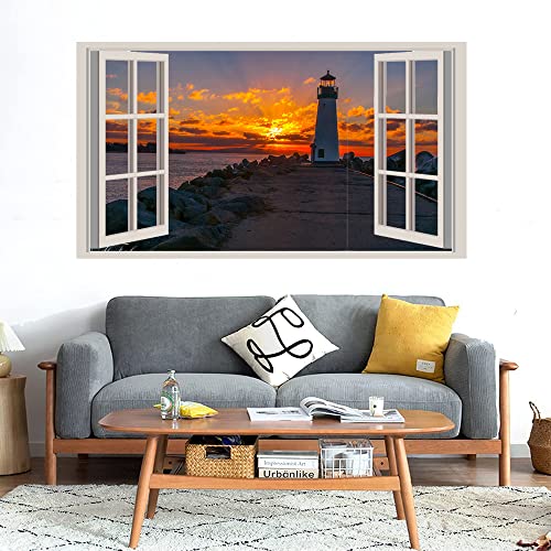 GADGETS WRAP Printed Wall Decal Sticker Fake Window Style Decal (90cm x 50cm) - Walton Lighthouse