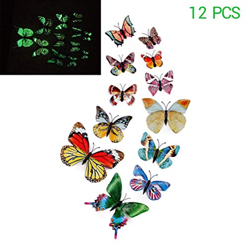 12PCS 3D Luminous Fridge Magnets Butterfly Glow in Dark Magnetic Home Room Decor DIY Wall Decoration