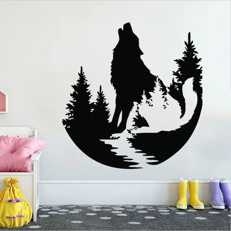 GADGETS WRAP Wall Decal Vinyl Sticker Nature Howl Wolf for Office Home Wall Decoration