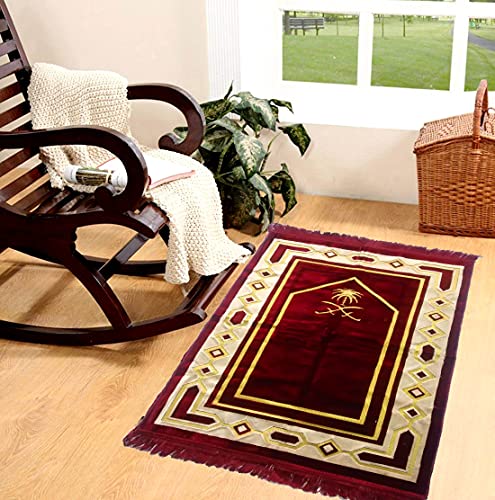 Weavers Villa Prayer Mat/Aasan/Meditation Mat/Multipurpose Velvet Rug Mats [Size: 70cm X 110cm] (Maroon)