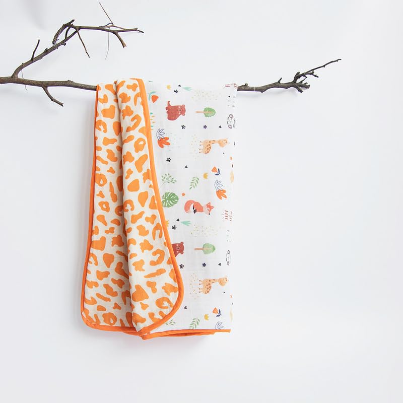 Yellow Doodle Lil Travellers + Baby Animals Reversible Muslin Blanket - Adorable Combo for Unisex Baby Ages 0-4 Years