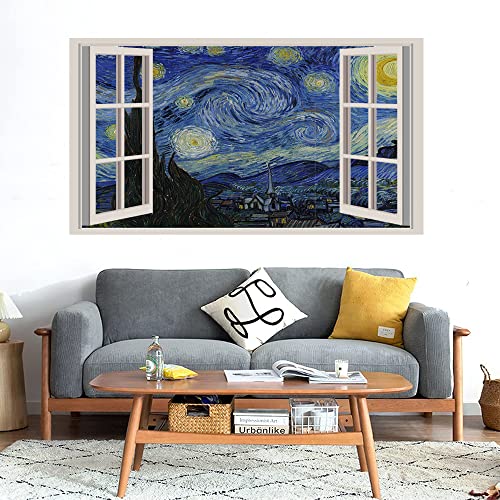 GADGETS WRAP Printed Wall Decal Sticker Fake Window Style Decal (90cm x 50cm) - Starry Night