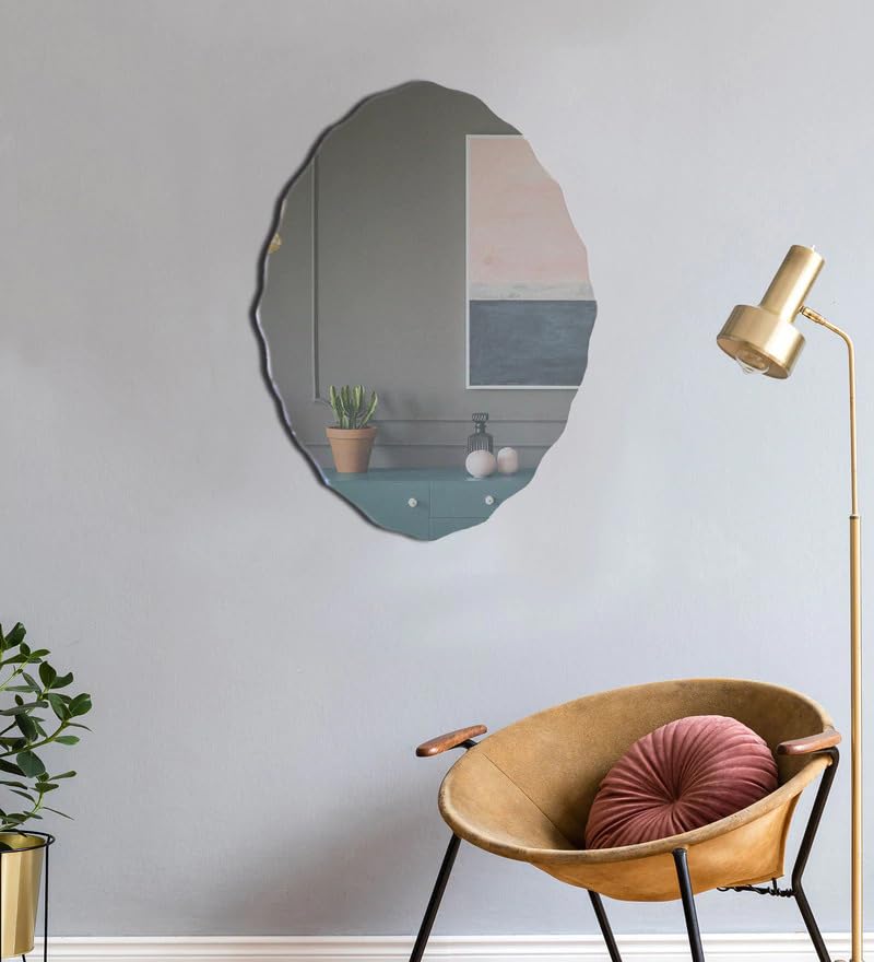 Venetian Design Extra Clear Curly Oval Frameless Wall Mirror | 24 x 18 Inches | Mirrors for Bathrooms