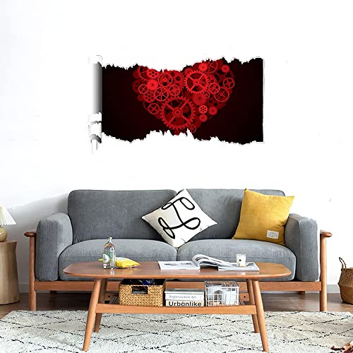 GADGETS WRAP Printed Wall Decal Sticker Scratched Paper Style Wall Decal (90cm x 50cm) - Saint Valentines Day Heart of Gears