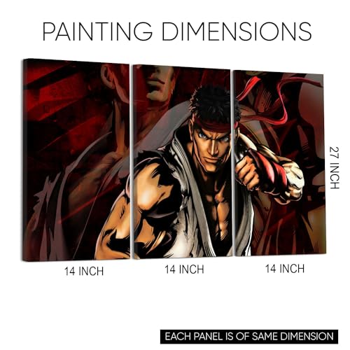 GADGETS WRAP Canvas Gallery Wrap Framed for Home Office Studio Living Room Decoration (3Part, 14x27inch Each) - Street Fighter Ryu (2)