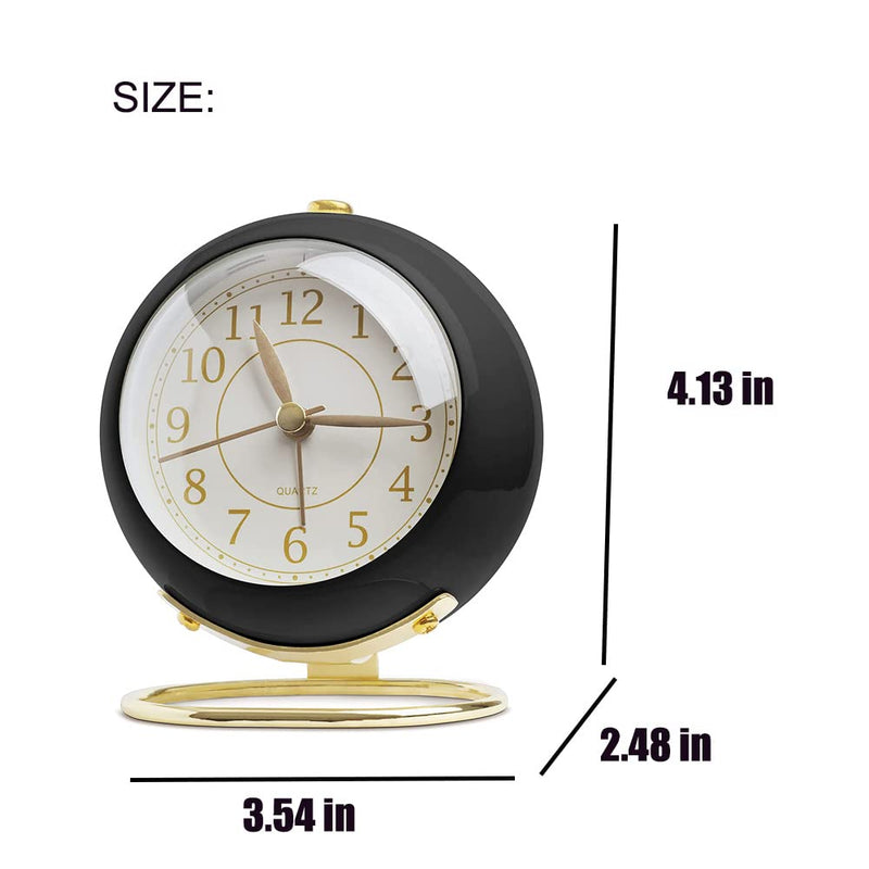 HNWTENG Desk Clocks Classic Non-Ticking Tabletop Alarm Clock Backlight Battery Operated Mini Digital Dial Gold Cute Small Table Clocks Shelf Bedroom Office Living Room Kitchen Indoor Décor, Black