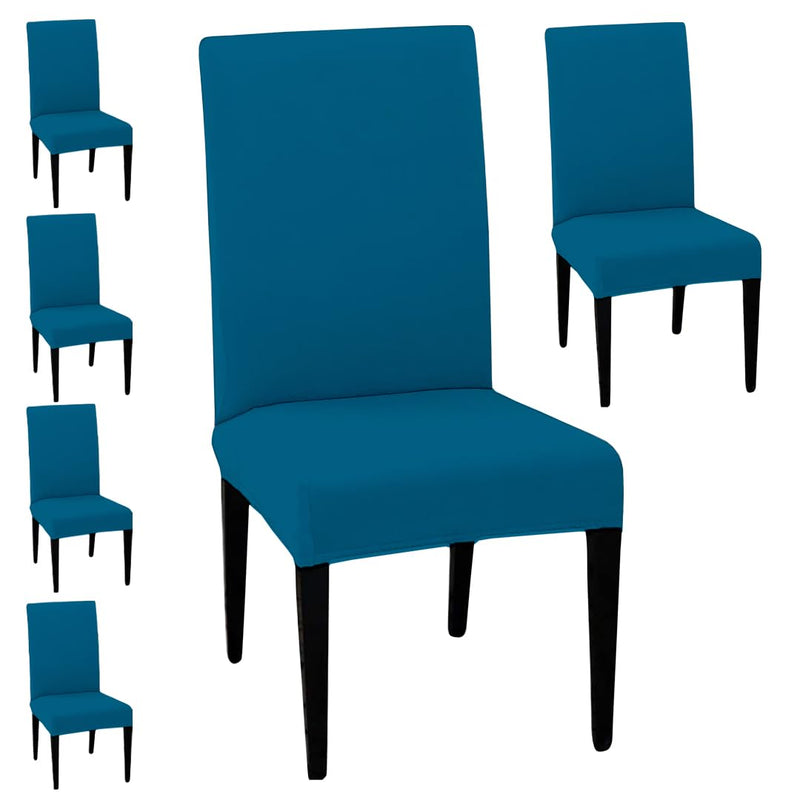 HOTKEI Pack of 6 Airforce Blue Elastic Stretchable Dining Table Chair Seat Cover Protector Slipcover for Dining Table Chair Cover Set of 6 Seater, Polyester Blend