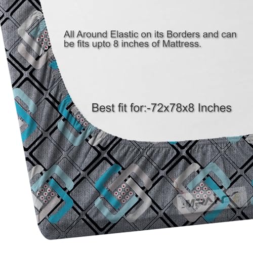 Amrange® Premium Glace Cotton Geometric King Size Elastic Fitted Bedsheet with Two Pillow Covers, 72x78x8 Inches, Grey