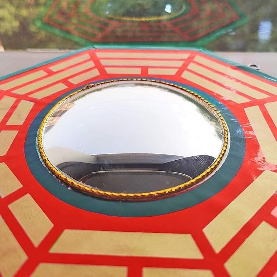 Omdariya Set of Two Vastu Bagua Pakua Convex Wooden Mirror Wall Hanging Décor for Positive (Chi) Energy Set of 2