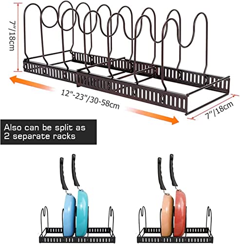 Tisany Pot and Pan Organizers Rack For Cabinet, Pan Organizer Rack Holder for Cabinet Kitchen, Pan Pot Lid Organizer Rack with Adjustable Dividers (7 Dividers & Expandable, metal, Black, Tiered Shelf)