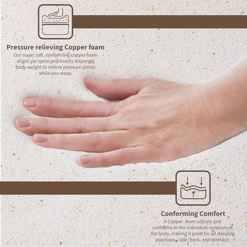 Zutan, 1-Inch Copper-Infused Memory Foam Mattress Toppers, Cooling and Pressure Relieving with Airflow Design,