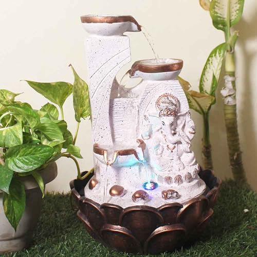 Art N Hub Lord Ganesha Home Decorative Water Fountain Best Home and Office Inauguration Gift Items | Built (27 x 27 x 41 CM | Dotted Pink Copper)