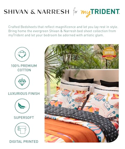 MYTRIDENT Shivan and Narresh Collection, Trident Bedsheet for Double Bed, 100% Cotton Bedsheet, 400 TC, Luxury, Premium bedsheet, King Size Bedsheet with 4 Pillow Covers - Surocco