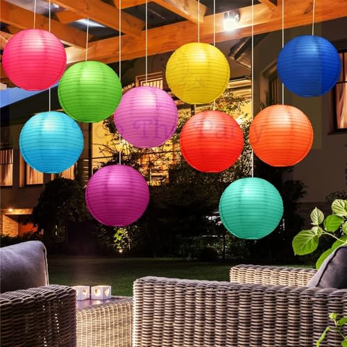 Pop the Party Hanging Lantern Rice Paper Ball Lamp Shade (12 Inch, Mix Colour) - Pack of 5