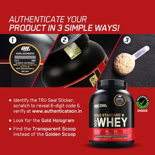 Optimum Nutrition (ON) Gold Standard 100% Whey (2 lbs/907 g) (Double Rich Chocolate) Protein Powder for Muscle Support & Recovery, Vegetarian - Primary Source Whey Isolate