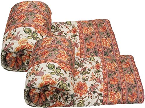 THROW KING Jaipuri Rajai/Razai Shade Single Bed Garden Flower Printed Pure Cotton Jaipuri Razai/Rajai/Quilt/Blanket/Dohar(55X85 inch) Set of 2