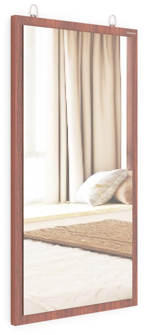 Captiver Engineered Wood Mini Solid Wall Hanging Mirror (Teak 30X58 CM) Washbasin Bathroom Bedroom Office Organizer