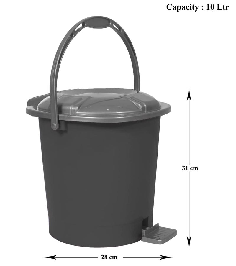 Kuber Industries Durable Plastic Pedal Dustbin|Waste Bin|Trash Can For Kitchen & Home With Handle,10 Litre (Gray)