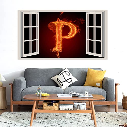 GADGETS WRAP Printed Wall Decal Sticker Fake Window Style Decal (90cm x 50cm) - P Letter Fire