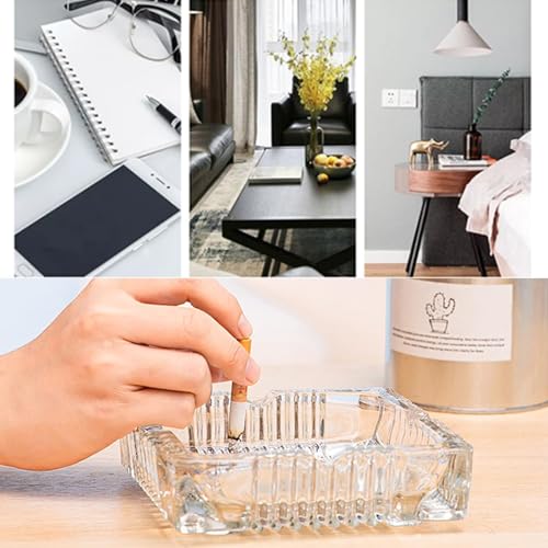 PIRU Square Heavy Glass Crystal Ashtray For Indoor, Ash Trays For Smoking For Home, Ashtray For Cigarette Stylish, Ashtray For Home, Car Ashtray, PACK-1