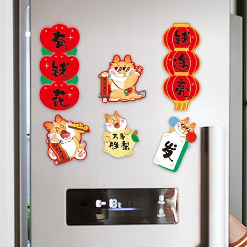 CALANDIS® 6 Pieces Chinese New Year Refrigerator Magnets for Home Door Spring Festival Style B | 6 Fridge Magnets