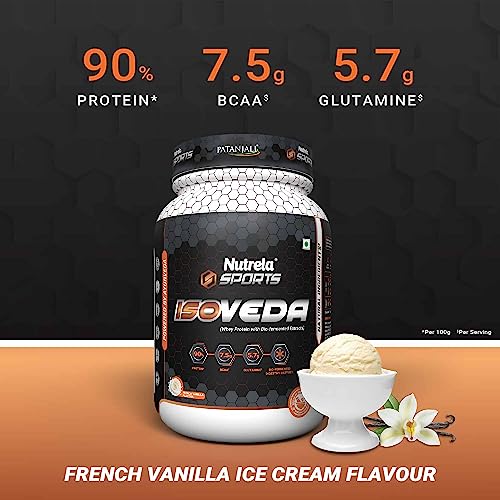 NUTRELA Sports Premium Whey Isolate Protein Powder | 90% Protein, 7.5g BCAA, 5.7g Glutamine | 1kg – Vanilla Ice Cream Flavour