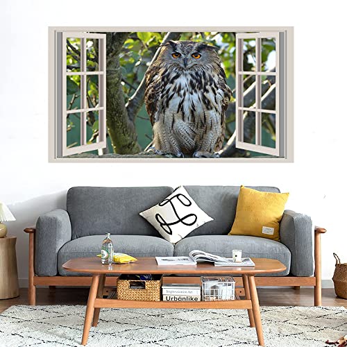 GADGETS WRAP Printed Wall Decal Sticker Fake Window Style Decal (90cm x 50cm) - Sitting Owl