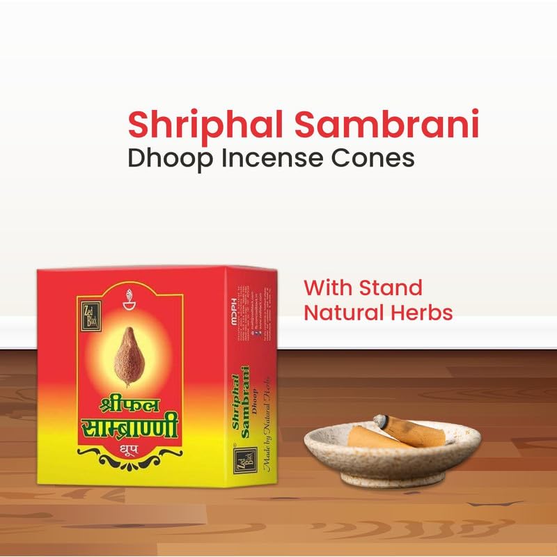 Zed Black Shriphal Sambrani Dhoop Incense Cones with Stand Natural Herbs Consists 12 Packs Inside