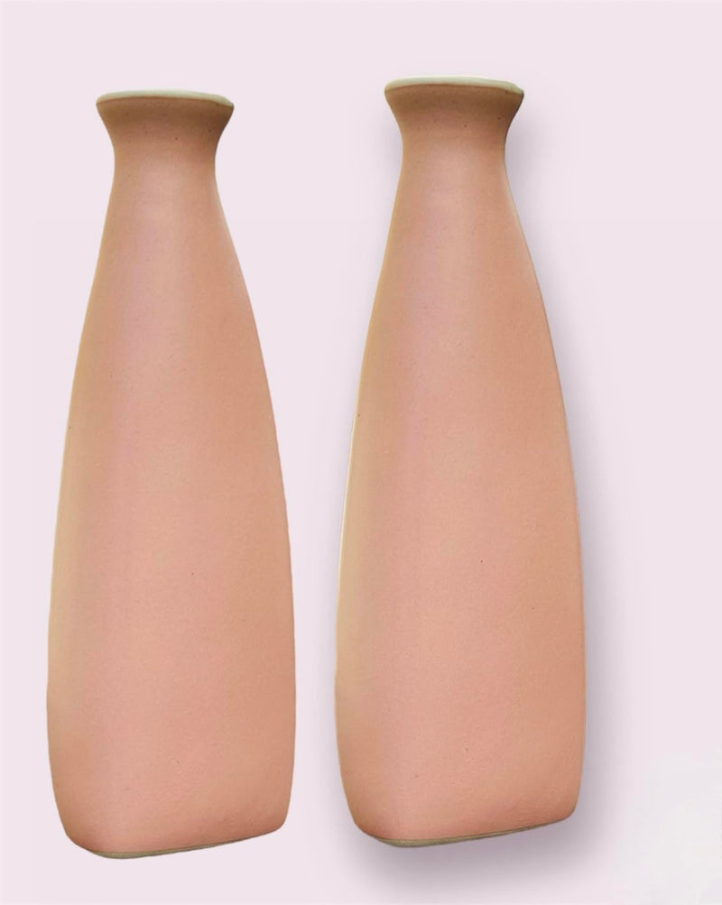 URBAN SENSE Ceramic | Triangular Bottle Shape Modern Flower Vase For Home Decor Office Table Living Room Center Table Premium Matte Finish (Light Pink Set Of 2)