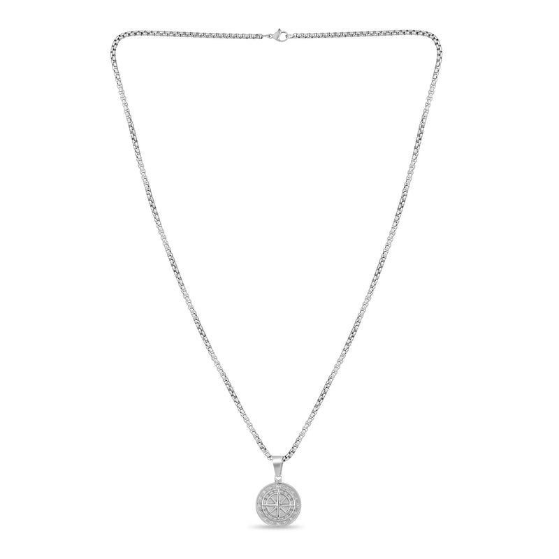 Fashion Frill Silver Chain Pendants For Men Round Pendant Silver Compass Necklace Chain For Men Boys Men's Jewellery Pendant Necklace Accessories