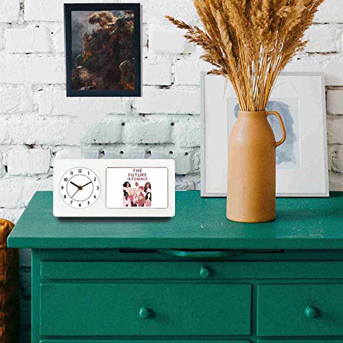 Designer Unicorn Printed Desk/Shelf Clock with Attached Frame The Future is Female Pink 9.5 * 4.5 inches